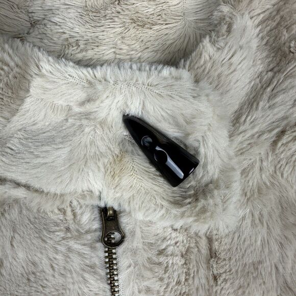 Sanctuary Vest Women Medium Beige Faux Fur Soft Full Zip Tooth Toggle Button - Picture 4 of 12